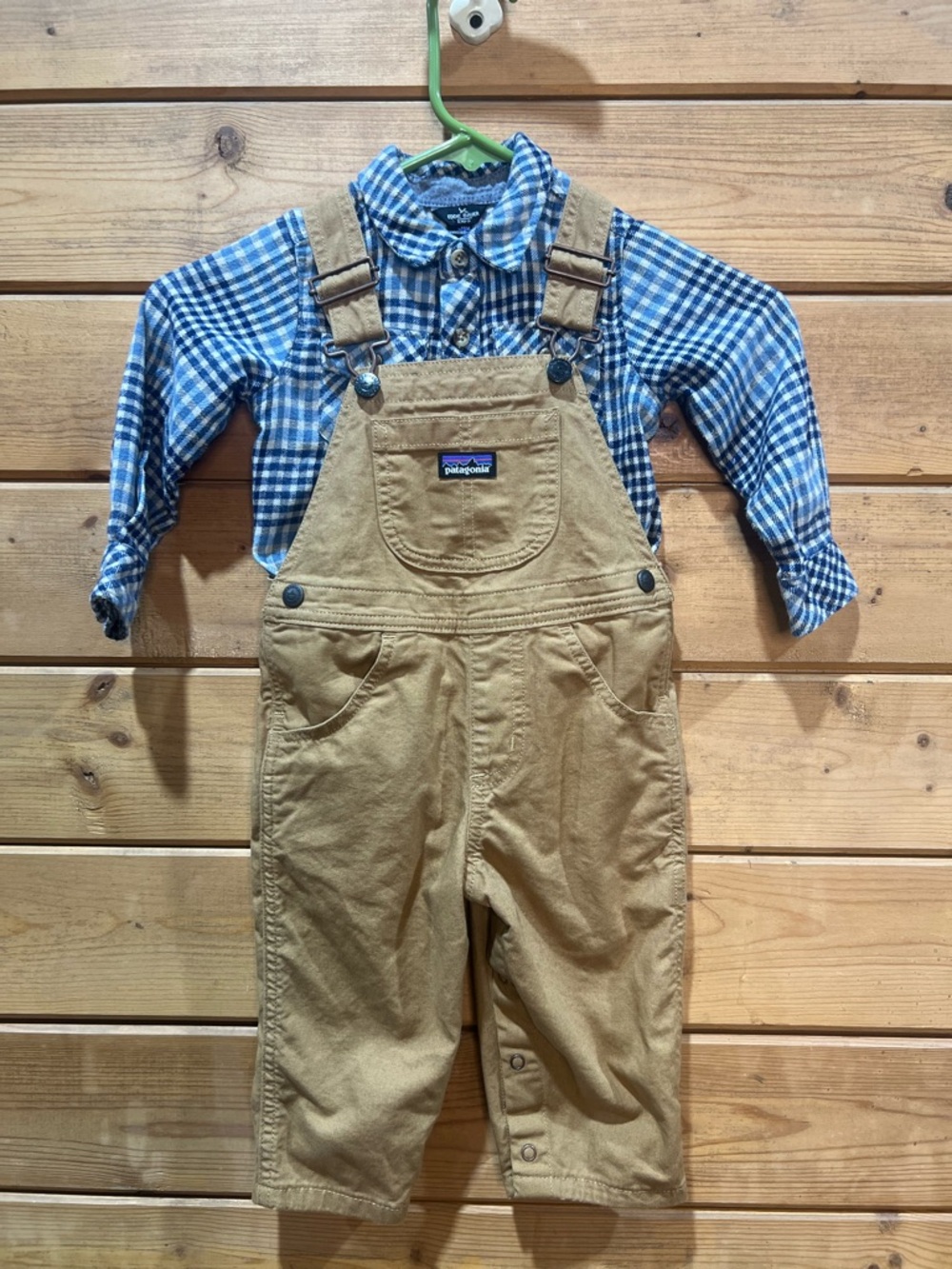 Patagonia Bib Overalls & Eddie Bauer Flannel Outfit 18M Toddler